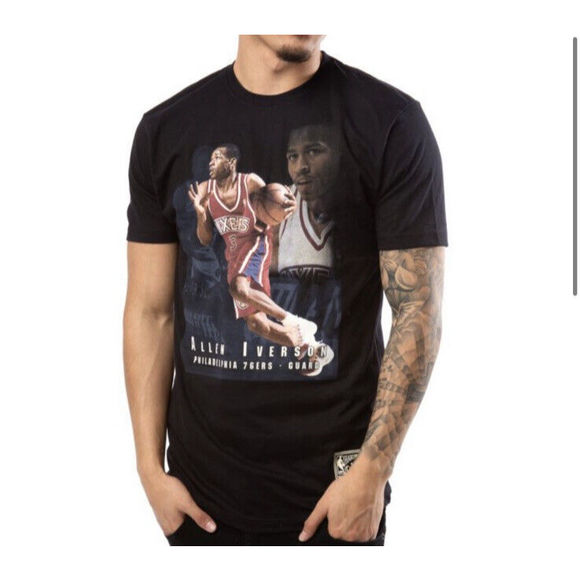 Mitchell & Ness NBA Trading Card Tee 76ers Allen Iverson Black Men's Tee Shirt M - Picture 1 of 9